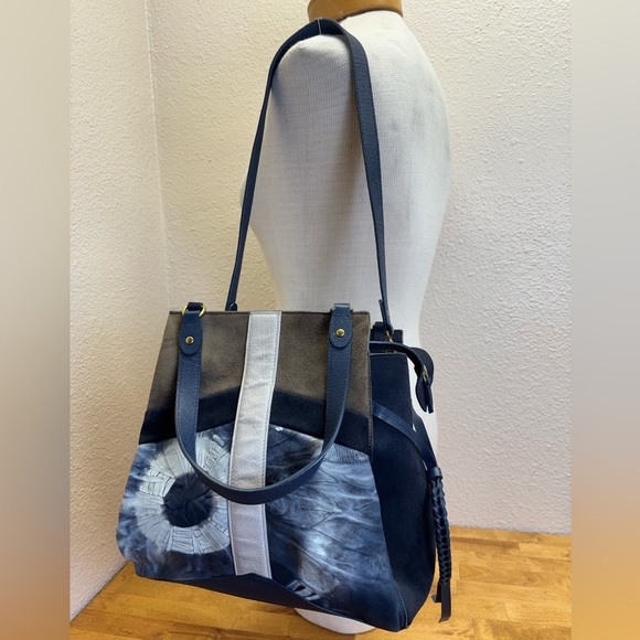Jerome Dreyfuss Anatole Medium Navy Suede Leather Tie Dye Satchel Crossbody Bag - Picture 12 of 16